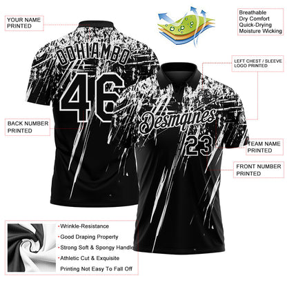 Custom Black-White Distressed Scratch Brush Stroke Performance Polo Shirt