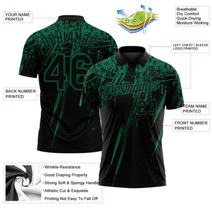 Custom Black-Kelly Green Distressed Scratch Brush Stroke Performance Polo Shirt