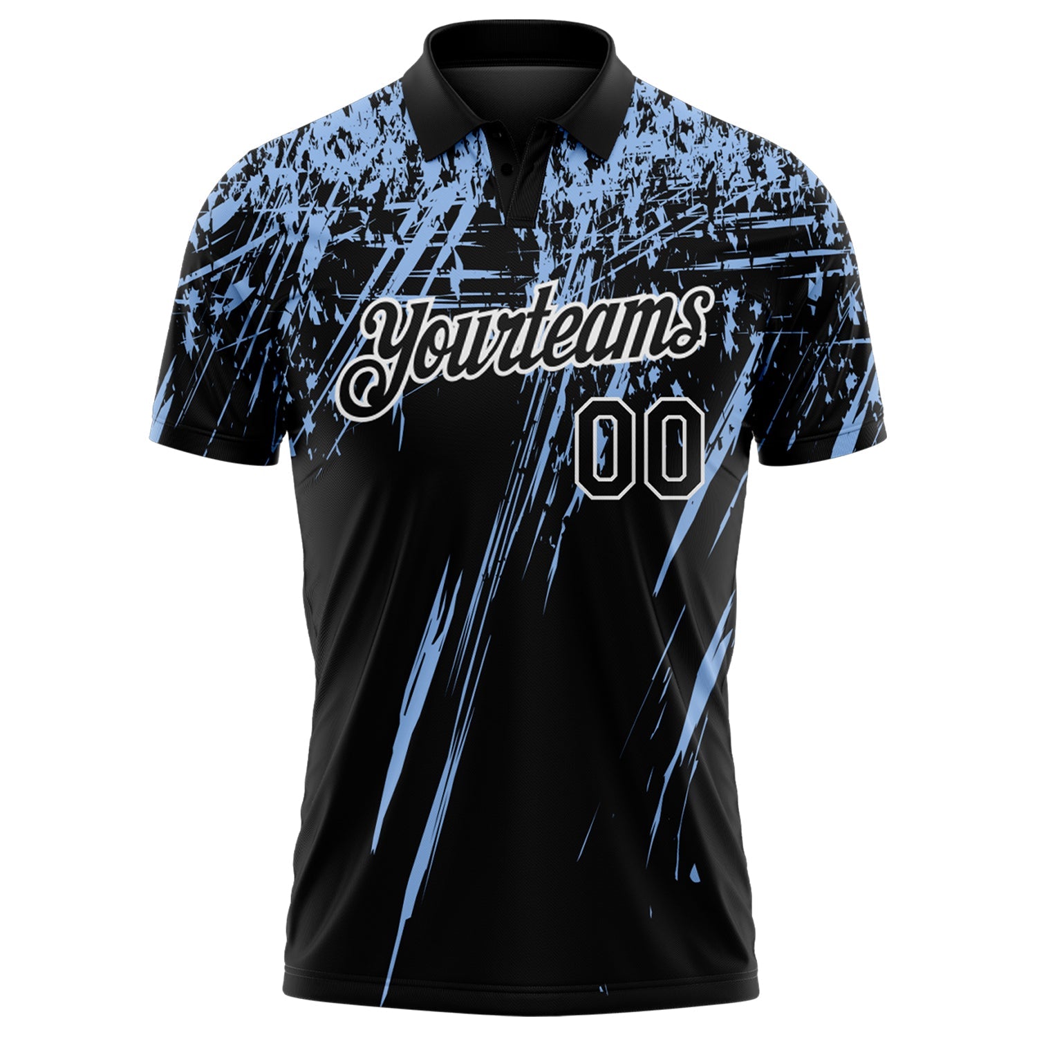 Custom Black Light Blue-White Distressed Scratch Brush Stroke Performance Polo Shirt