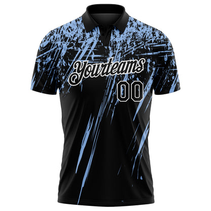 Custom Black Light Blue-White Distressed Scratch Brush Stroke Performance Polo Shirt