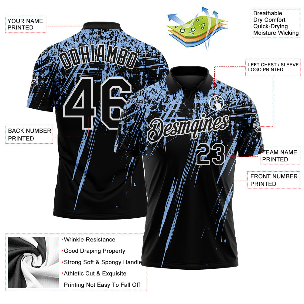 Custom Black Light Blue-White Distressed Scratch Brush Stroke Performance Polo Shirt