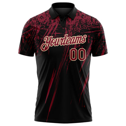 Custom Black Crimson-Cream Distressed Scratch Brush Stroke Performance Polo Shirt