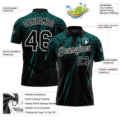 Custom Black Teal-White Distressed Scratch Brush Stroke Performance Polo Shirt
