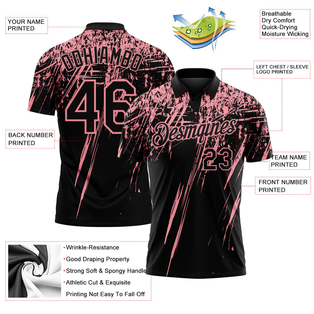 Custom Black-Medium Pink Distressed Scratch Brush Stroke Performance Polo Shirt