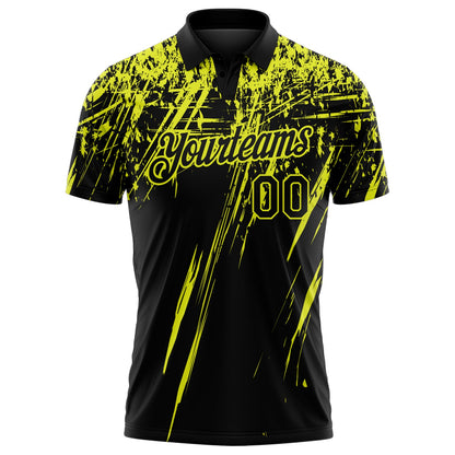 Custom Black-Neon Yellow Distressed Scratch Brush Stroke Performance Polo Shirt