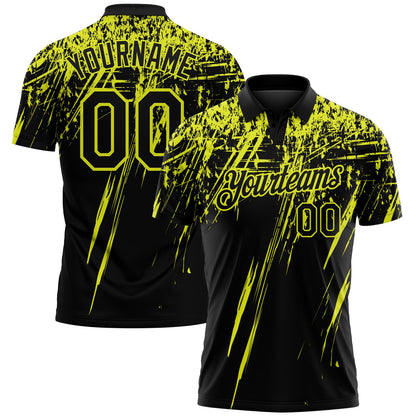Custom Black-Neon Yellow Distressed Scratch Brush Stroke Performance Polo Shirt