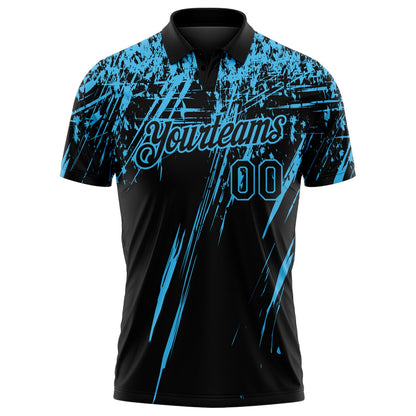 Custom Black-Sky Blue Distressed Scratch Brush Stroke Performance Polo Shirt