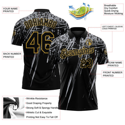 Custom Black Gray-Old Gold Distressed Scratch Brush Stroke Performance Polo Shirt