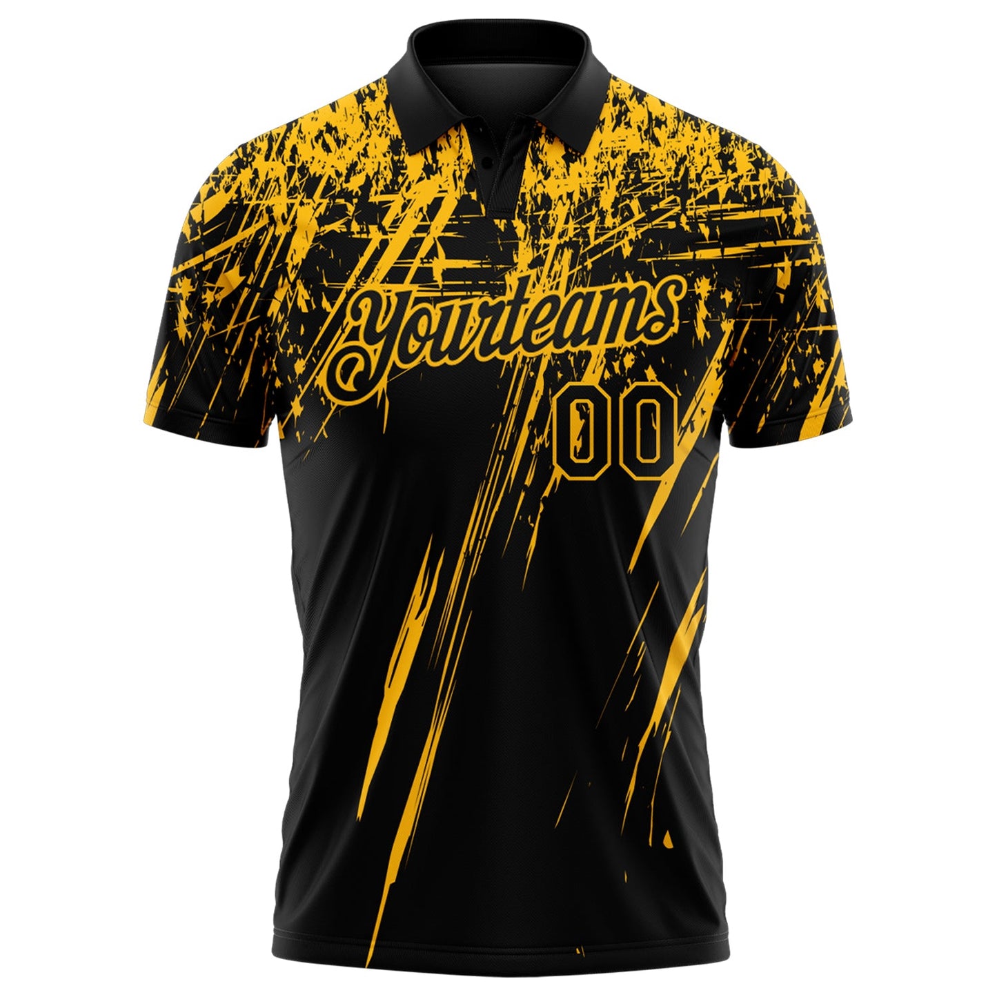 Custom Black-Gold Distressed Scratch Brush Stroke Performance Polo Shirt