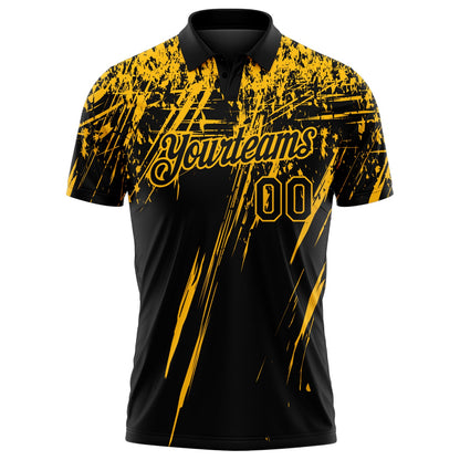 Custom Black-Gold Distressed Scratch Brush Stroke Performance Polo Shirt