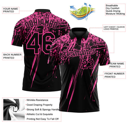 Custom Black-Pink Distressed Scratch Brush Stroke Performance Polo Shirt