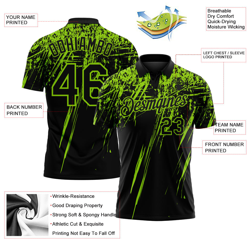 Custom Black-Neon Green Distressed Scratch Brush Stroke Performance Polo Shirt