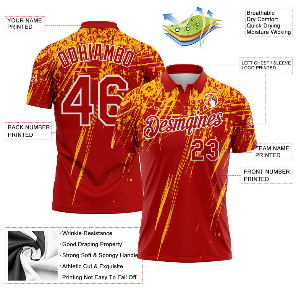 Custom Red Gold-White Distressed Scratch Brush Stroke Performance Polo Shirt