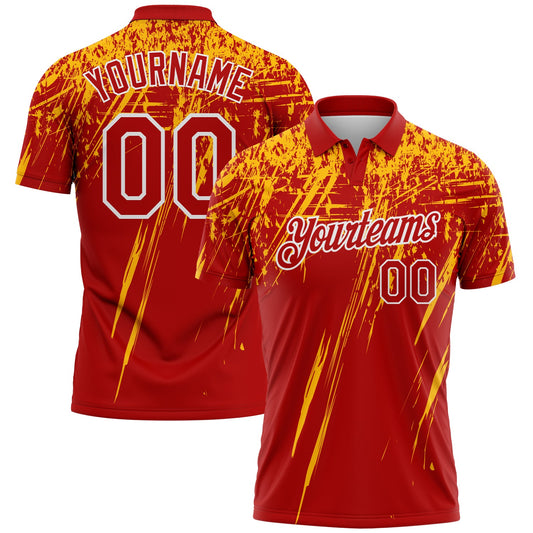 Custom Red Gold-White Distressed Scratch Brush Stroke Performance Polo Shirt