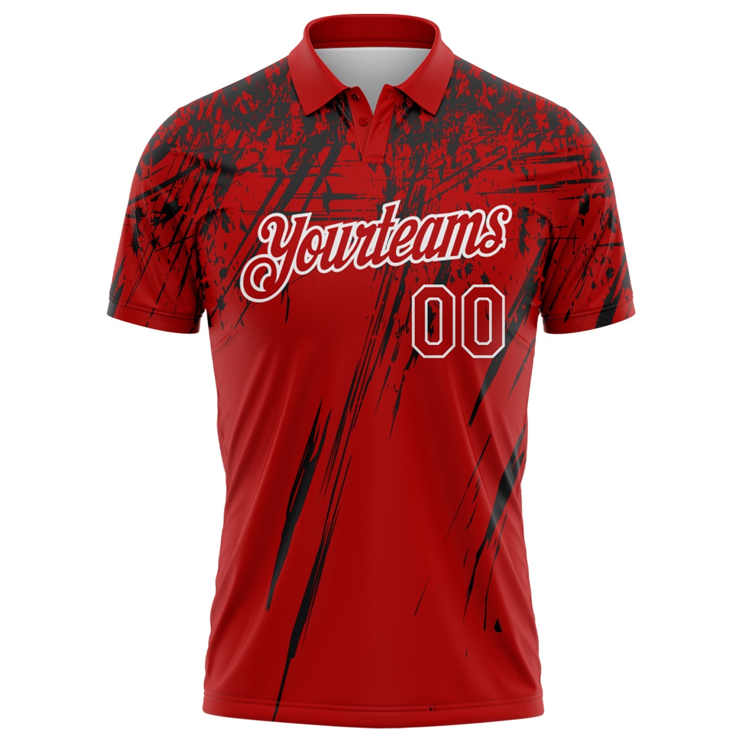 Custom Red Black-White Distressed Scratch Brush Stroke Performance Polo Shirt