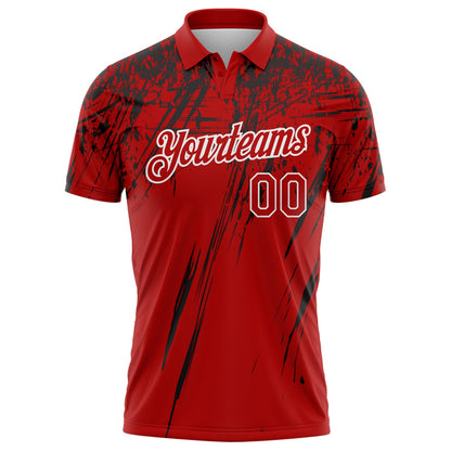Custom Red Black-White Distressed Scratch Brush Stroke Performance Polo Shirt