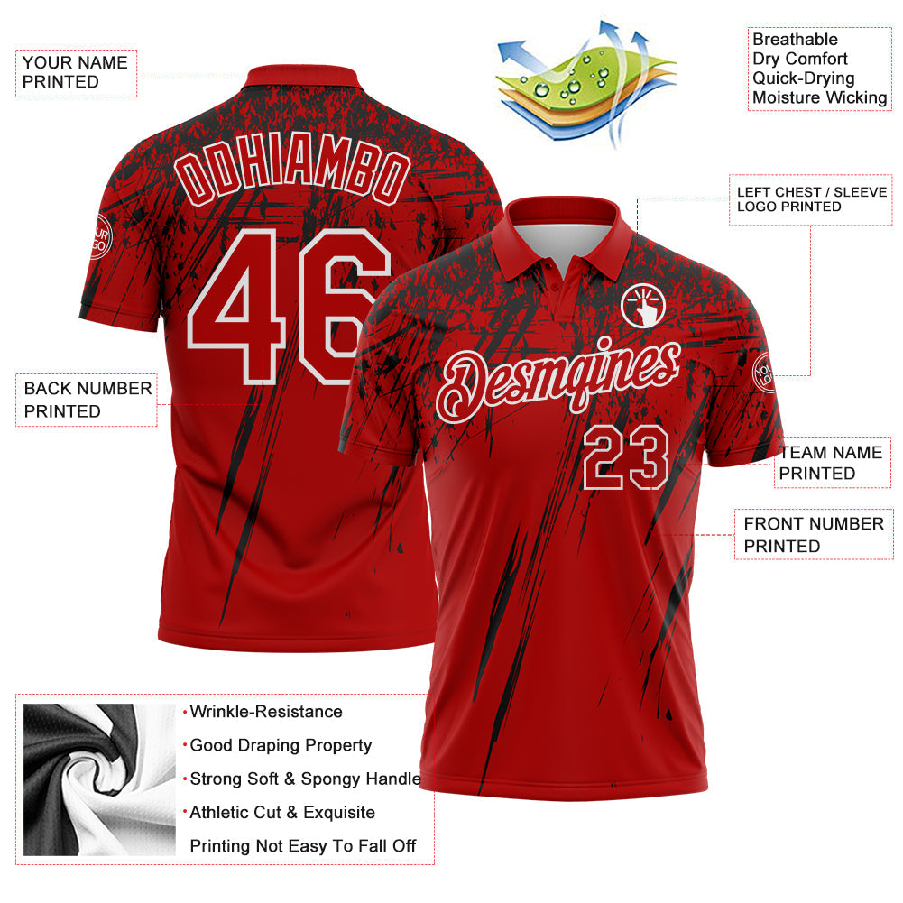 Custom Red Black-White Distressed Scratch Brush Stroke Performance Polo Shirt