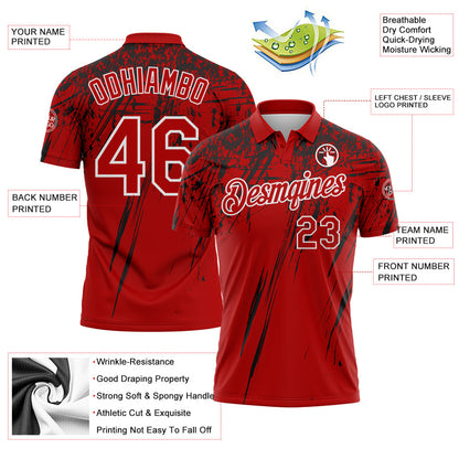 Custom Red Black-White Distressed Scratch Brush Stroke Performance Polo Shirt
