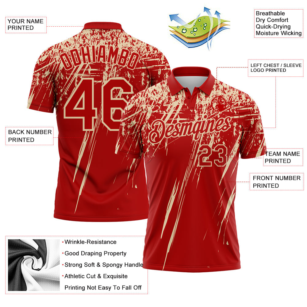 Custom Red-City Cream Distressed Scratch Brush Stroke Performance Polo Shirt