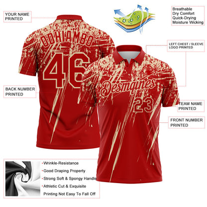 Custom Red-City Cream Distressed Scratch Brush Stroke Performance Polo Shirt