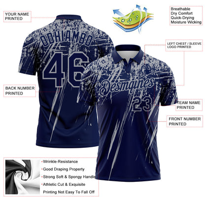 Custom Navy-Gray Distressed Scratch Brush Stroke Performance Polo Shirt