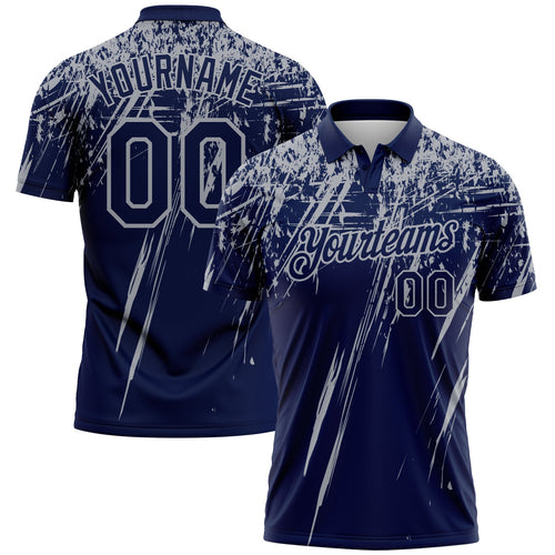 Custom Navy-Gray Distressed Scratch Brush Stroke Performance Polo Shirt