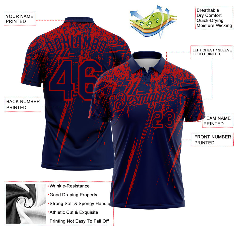 Custom Navy-Red Distressed Scratch Brush Stroke Performance Polo Shirt
