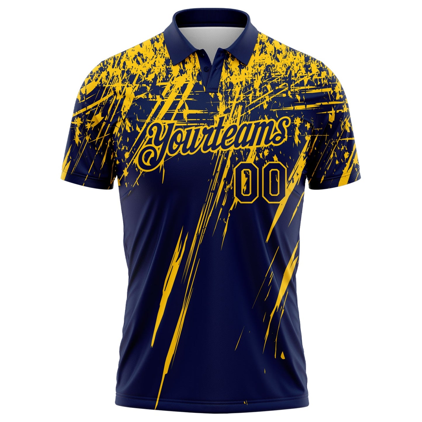 Custom Navy-Yellow Distressed Scratch Brush Stroke Performance Polo Shirt