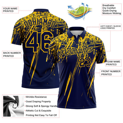 Custom Navy-Yellow Distressed Scratch Brush Stroke Performance Polo Shirt