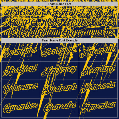 Custom Navy-Yellow Distressed Scratch Brush Stroke Performance Polo Shirt