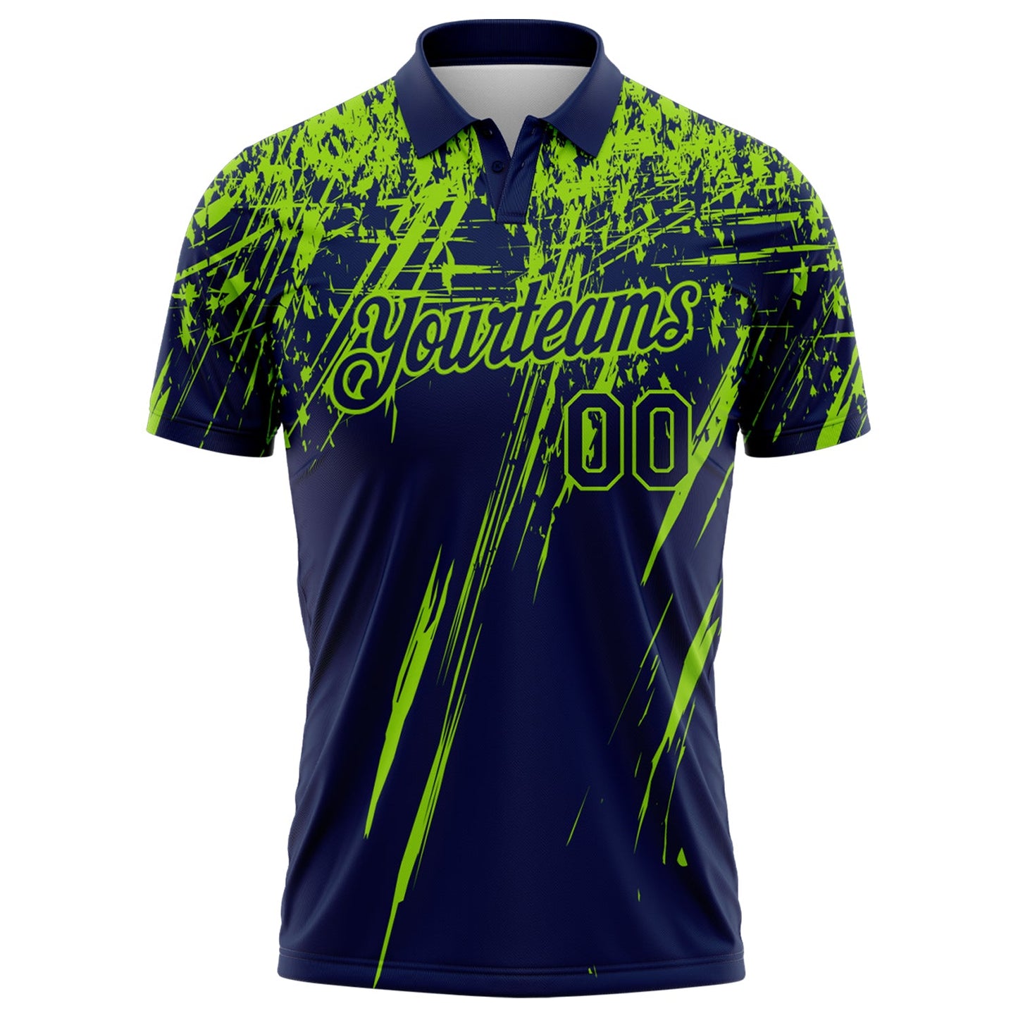 Custom Navy-Neon Green Distressed Scratch Brush Stroke Performance Polo Shirt