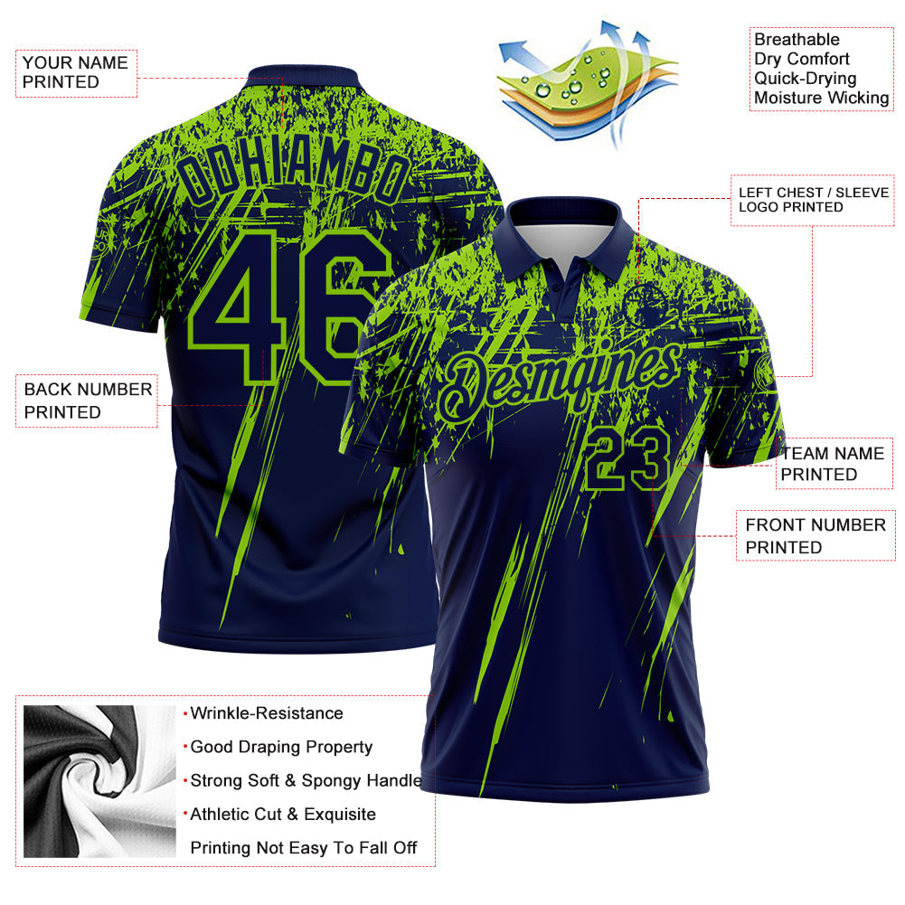 Custom Navy-Neon Green Distressed Scratch Brush Stroke Performance Polo Shirt