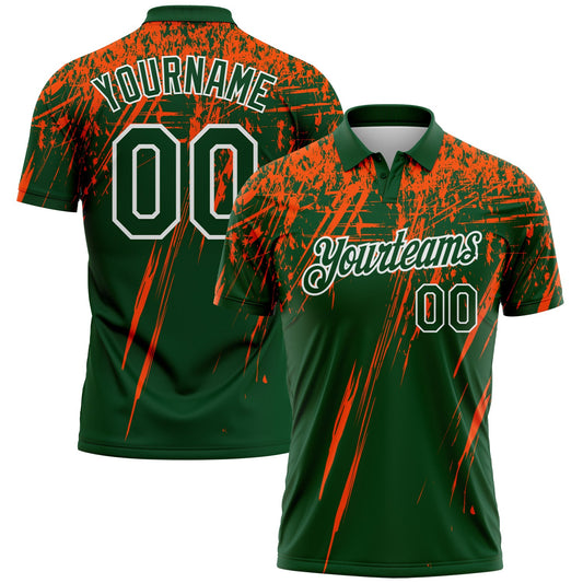 Custom Green Orange-White Distressed Scratch Brush Stroke Performance Polo Shirt