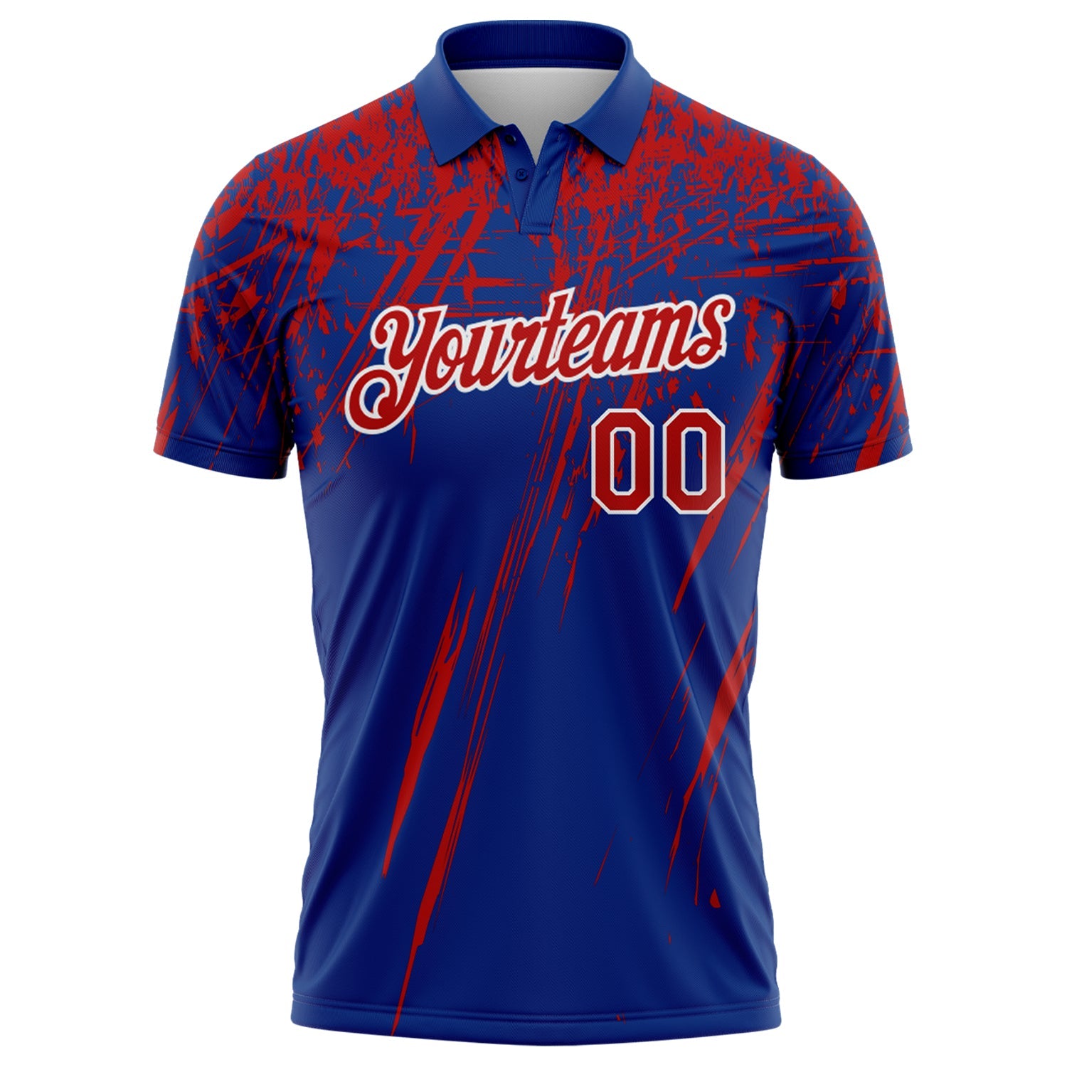 Custom Royal Red-White Distressed Scratch Brush Stroke Performance Polo Shirt