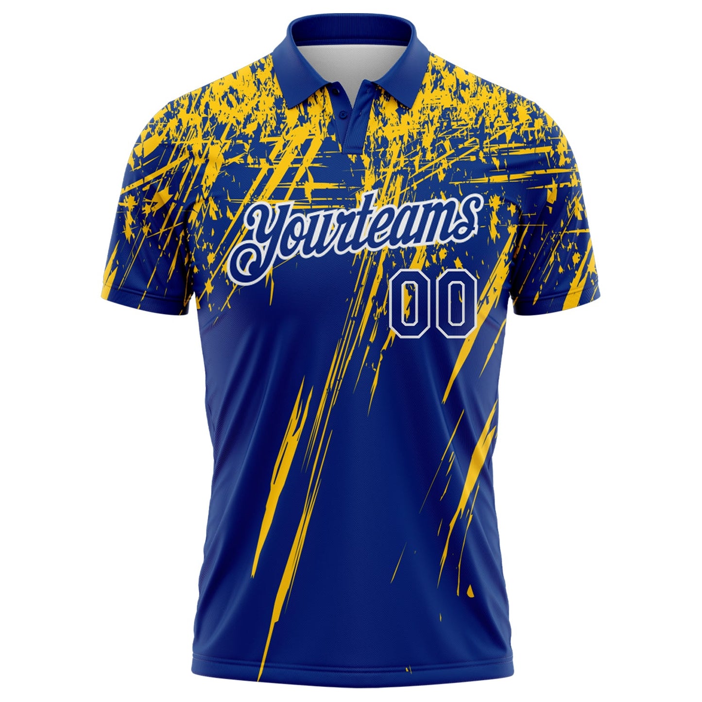 Custom Royal Yellow-White Distressed Scratch Brush Stroke Performance Polo Shirt