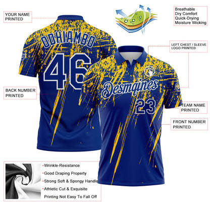 Custom Royal Yellow-White Distressed Scratch Brush Stroke Performance Polo Shirt