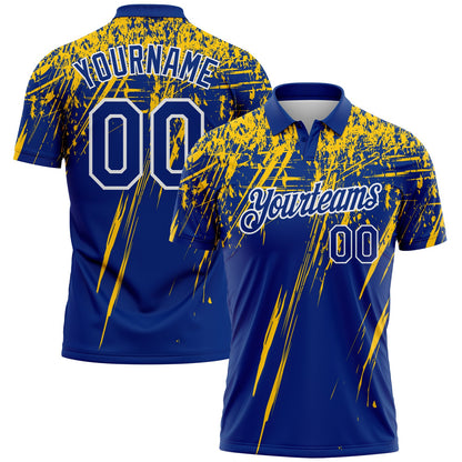 Custom Royal Yellow-White Distressed Scratch Brush Stroke Performance Polo Shirt