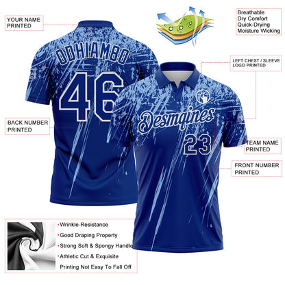 Custom Royal Light Blue-White Distressed Scratch Brush Stroke Performance Polo Shirt