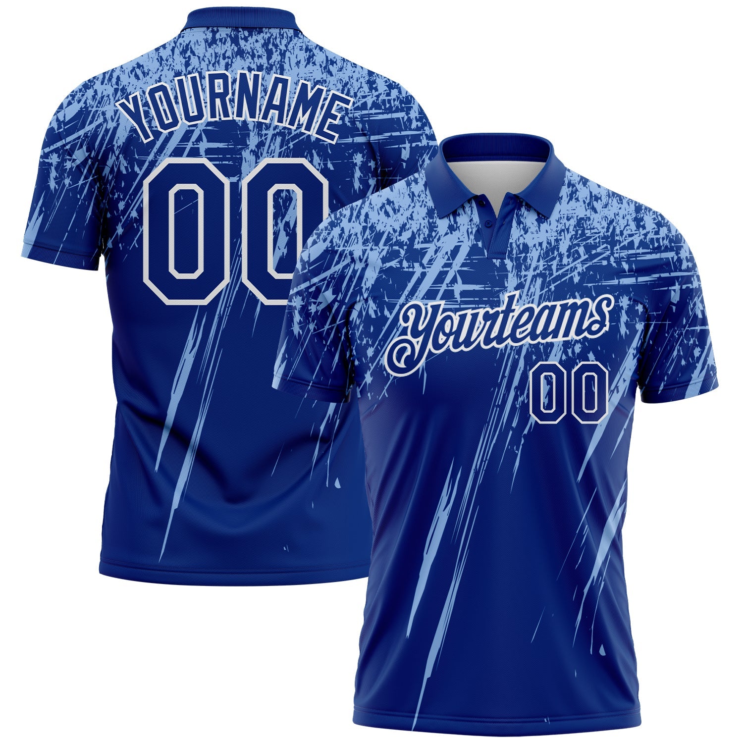 Custom Royal Light Blue-White Distressed Scratch Brush Stroke Performance Polo Shirt