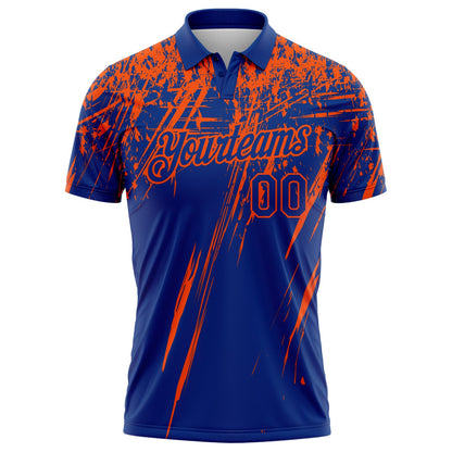 Custom Royal-Orange Distressed Scratch Brush Stroke Performance Polo Shirt