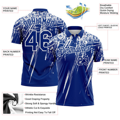 Custom Royal-White Distressed Scratch Brush Stroke Performance Polo Shirt