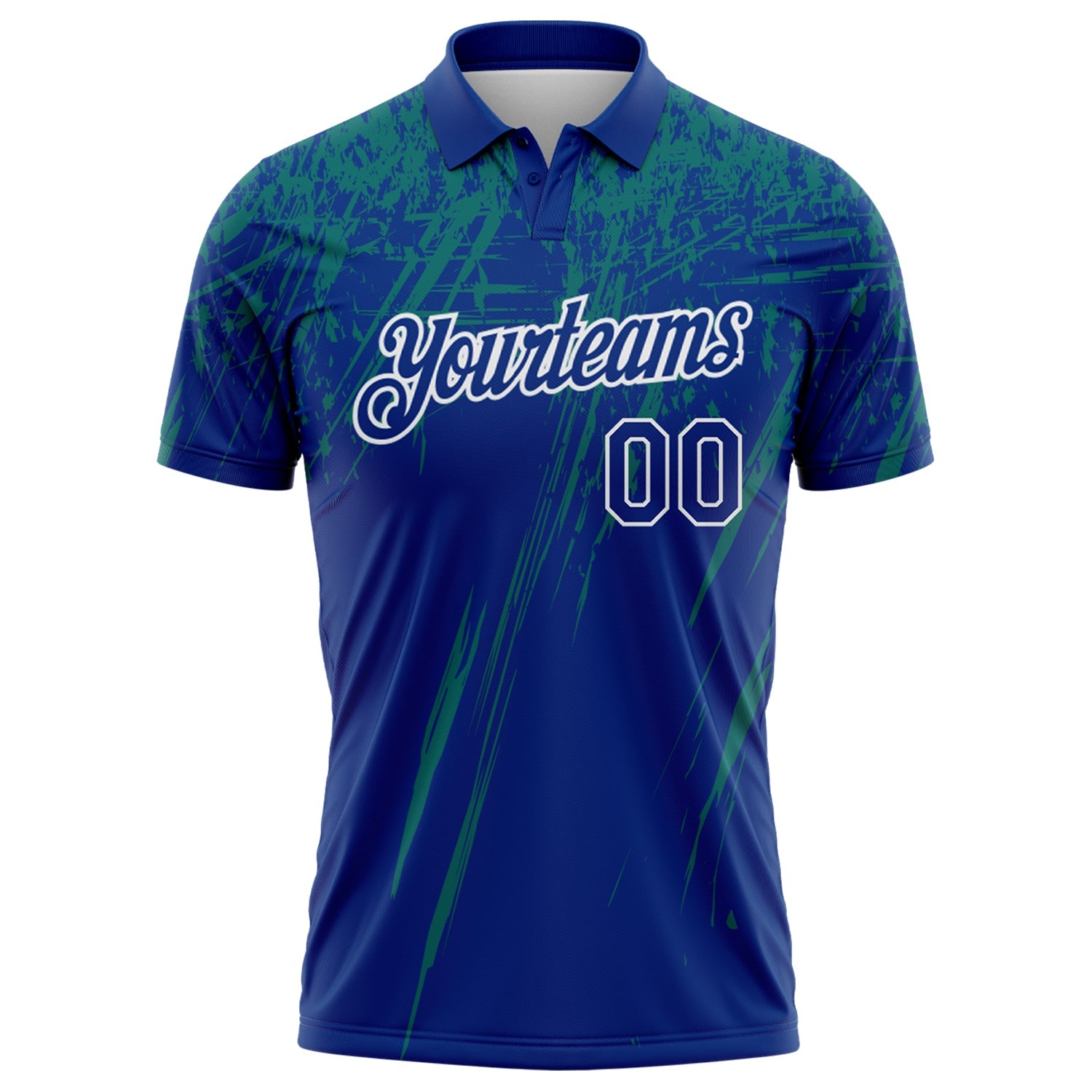 Custom Royal Teal-White Distressed Scratch Brush Stroke Performance Polo Shirt