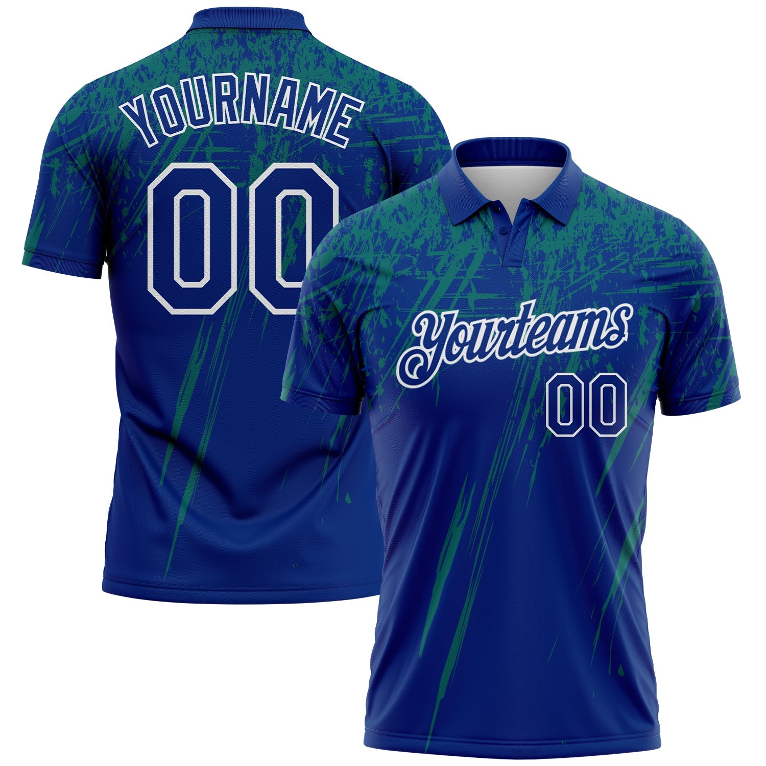 Custom Royal Teal-White Distressed Scratch Brush Stroke Performance Polo Shirt