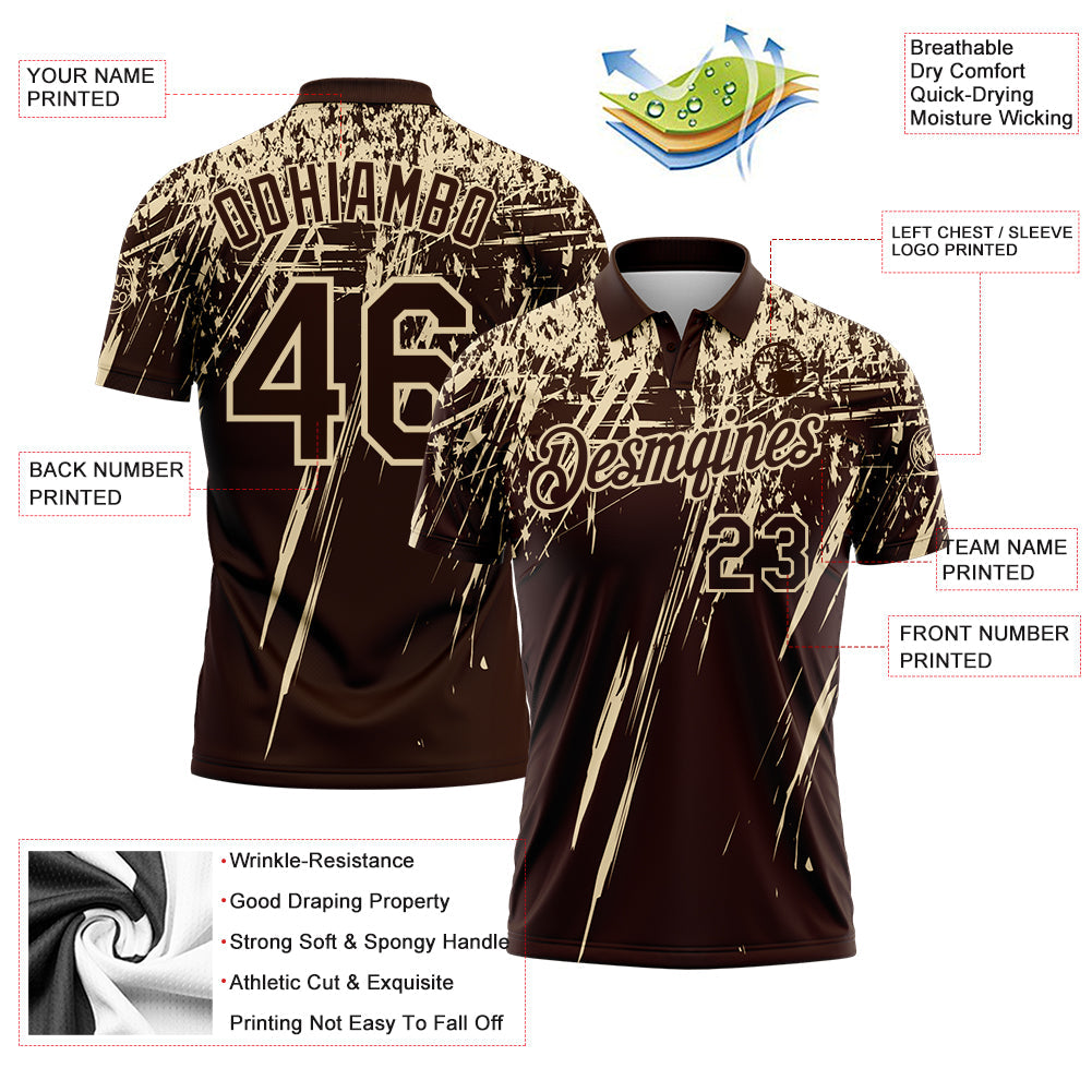Custom Brown-Cream Distressed Scratch Brush Stroke Performance Polo Shirt