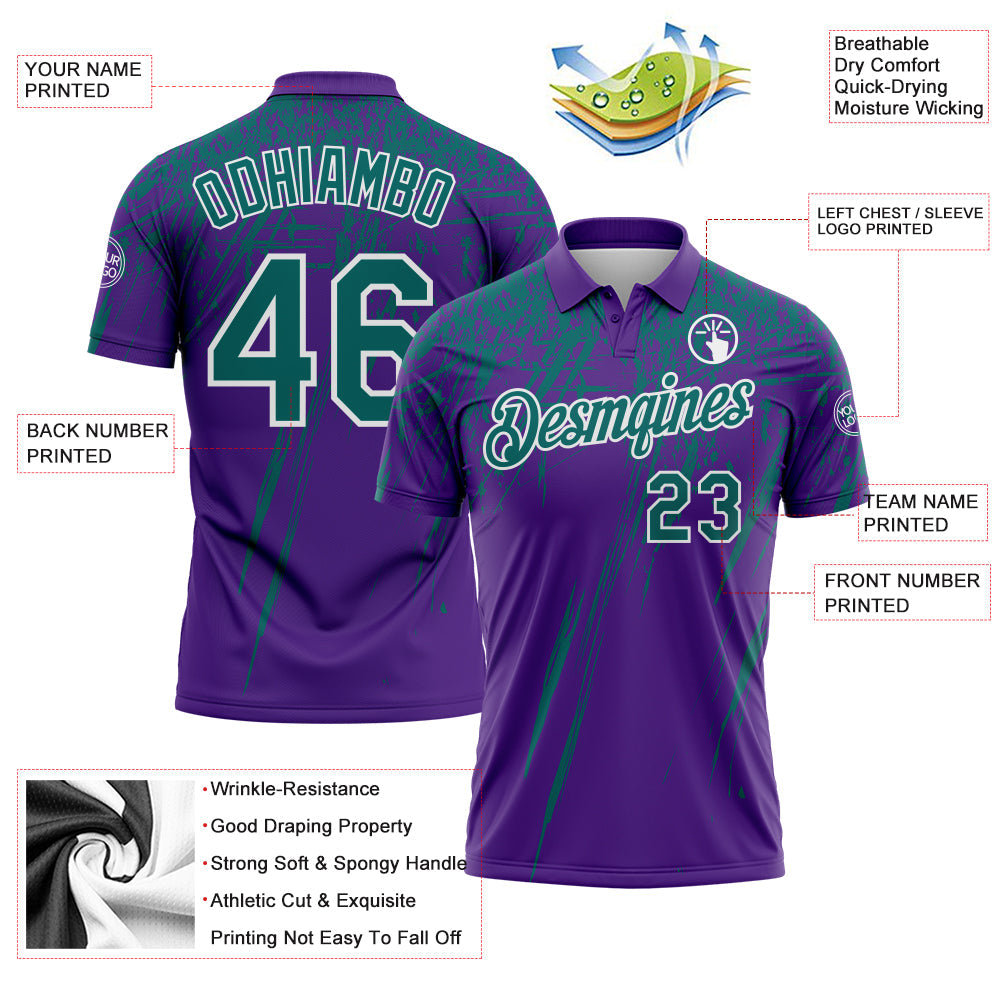 Custom Purple Teal-White Distressed Scratch Brush Stroke Performance Polo Shirt