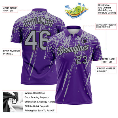 Custom Purple Gray-Black Distressed Scratch Brush Stroke Performance Polo Shirt