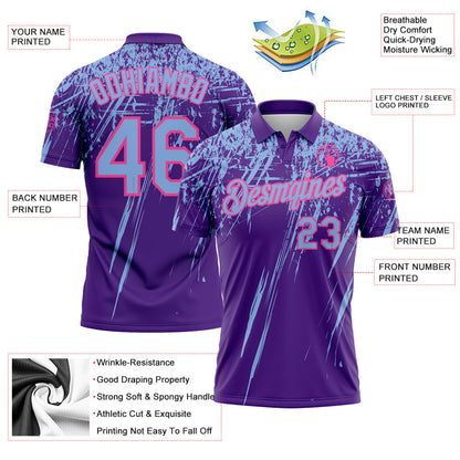 Custom Purple Light Blue-Pink Distressed Scratch Brush Stroke Performance Polo Shirt