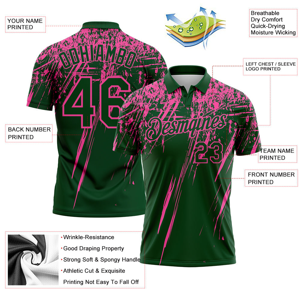 Custom Green-Pink Distressed Scratch Brush Stroke Performance Polo Shirt