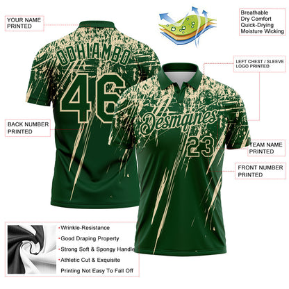 Custom Green-Cream Distressed Scratch Brush Stroke Performance Polo Shirt