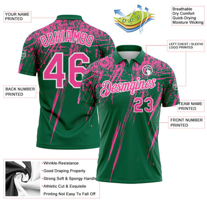 Custom Kelly Green Pink-White Distressed Scratch Brush Stroke Performance Polo Shirt